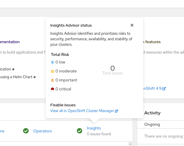 Insights widget in OCP WebConsole